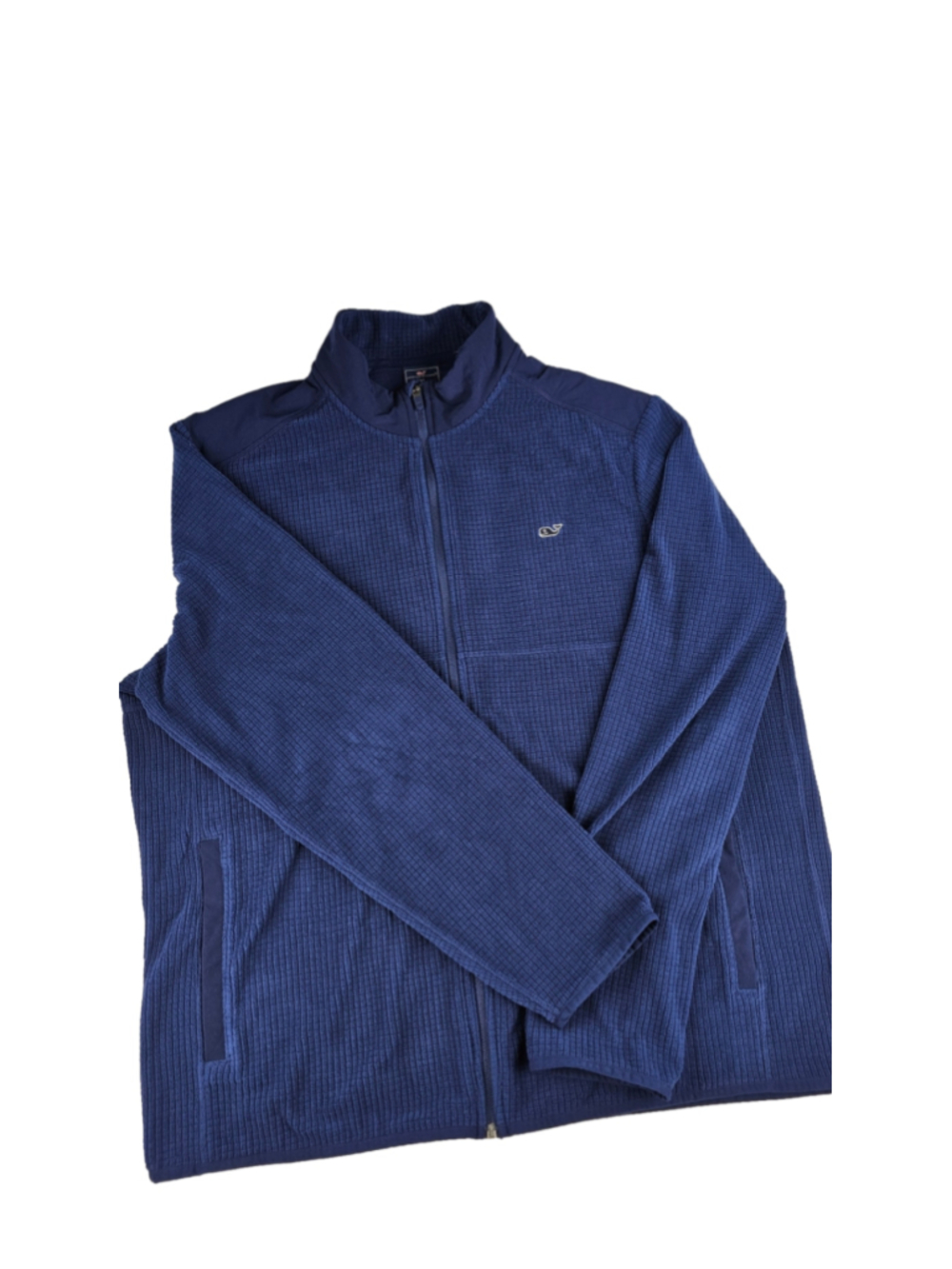 Vineyard Vines Men’s XL Grid Fleece Full Zip Jacket Navy Blue Stretch Whale